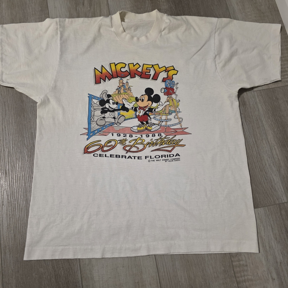 Vintage Mickey Mouse 60th Birthday Tee 1988 Disney Velva Sheen USA XL Rare - Picture 2 of 10